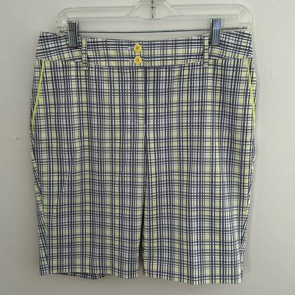 Annika Cutter & Buck Gray/Yellow Plaid Golf Shorts sz 6 - Picture 1 of 7